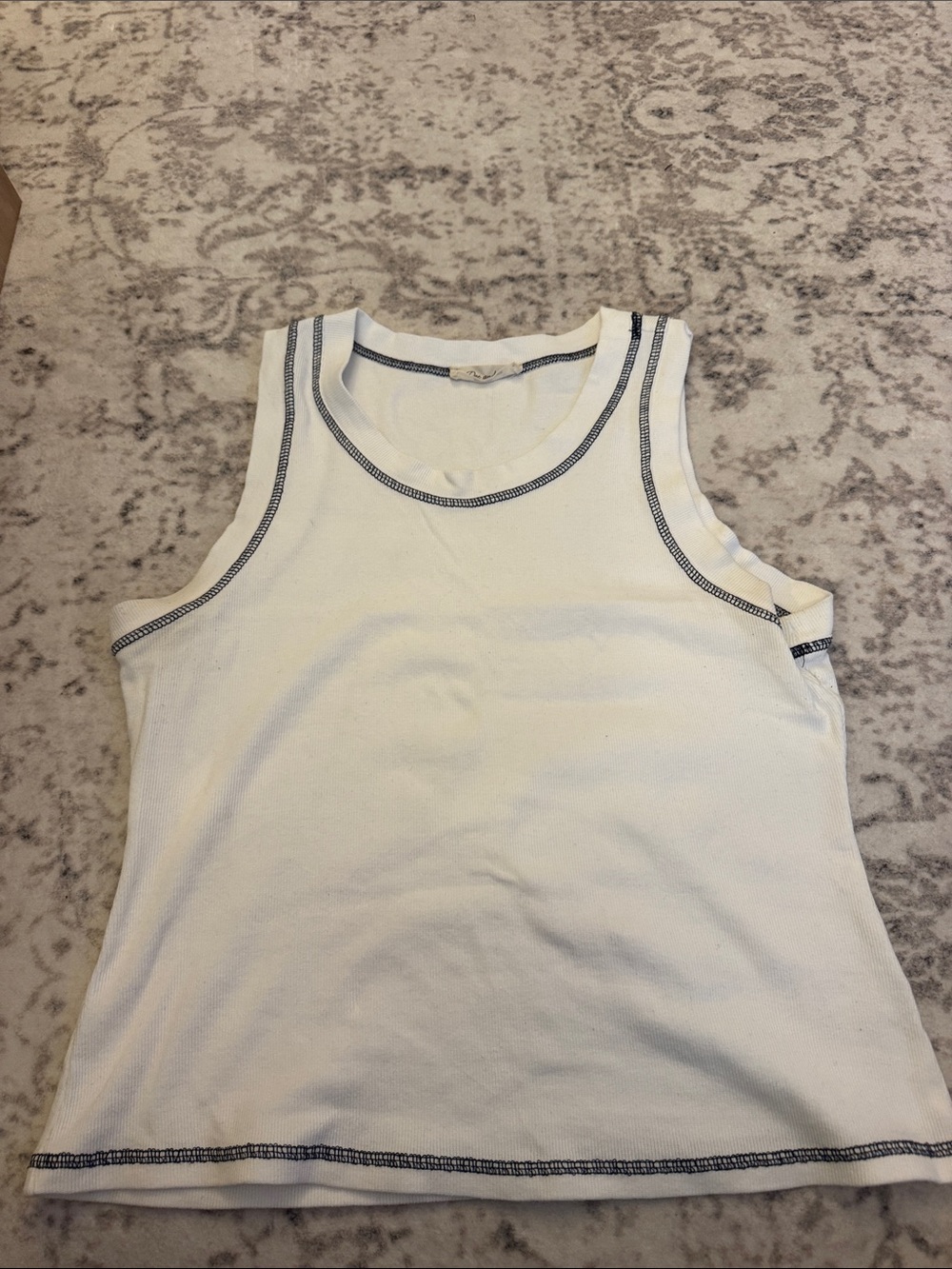 Doe & Rae White Tank with Navy Contrast Stitching